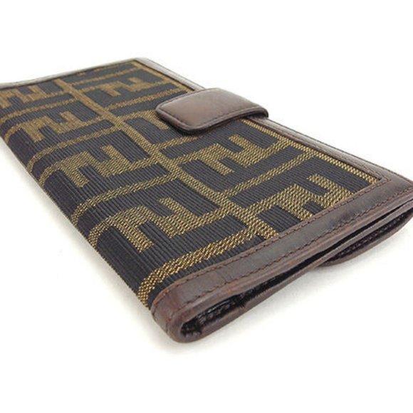 Authentic Fendi Wallet Purse Long Wallet Zucca Brown Black Woman - Picture 4 of 6